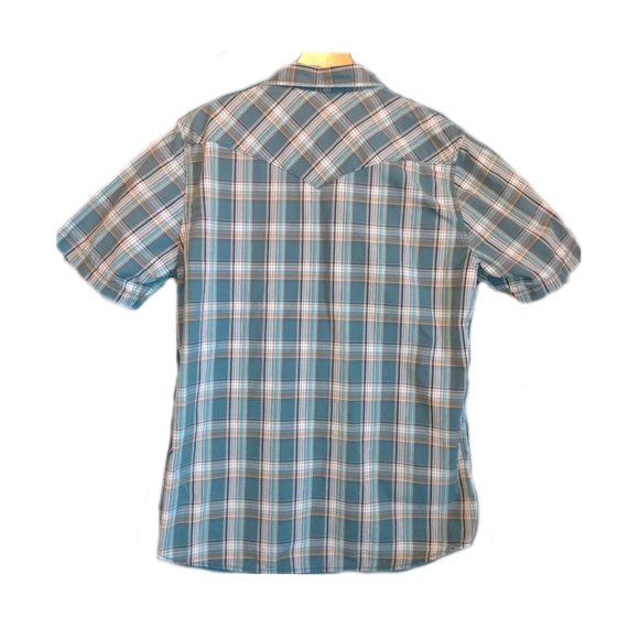 🔴 SALE VTG Hollister Blue/Green Plaid Short Sleeve Western Pearl Snap Button Up - Picture 2 of 6
